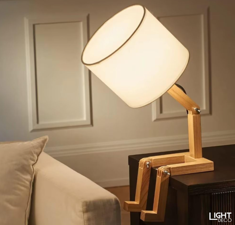 Lampe de Chevet Articulée en Bois Design - Déco Maison Moderne - Idéal Table de Chevet / Chambre